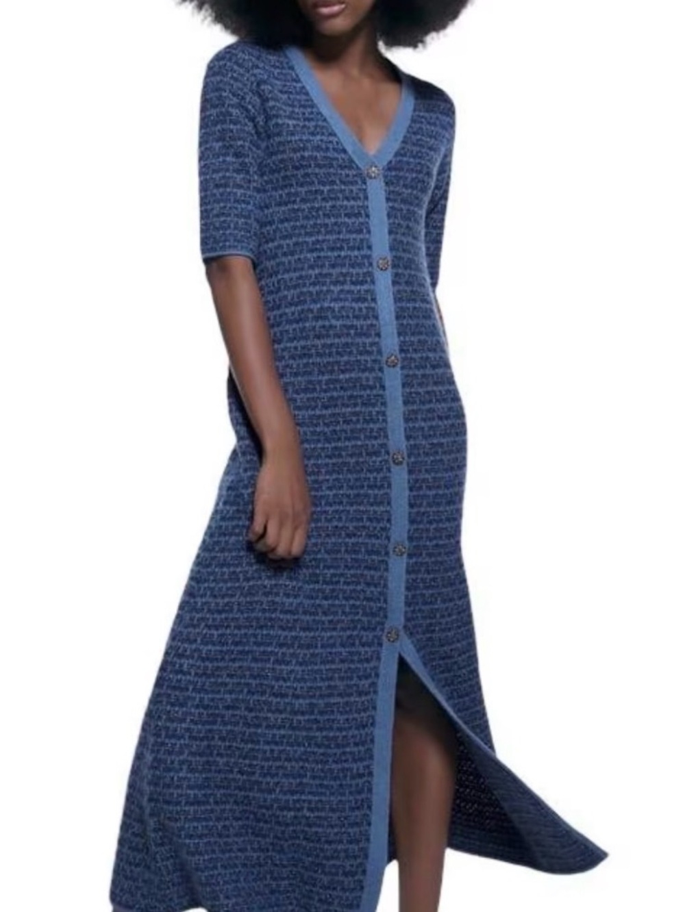 Zara Denim-Blue Button-Front Maxi Dress